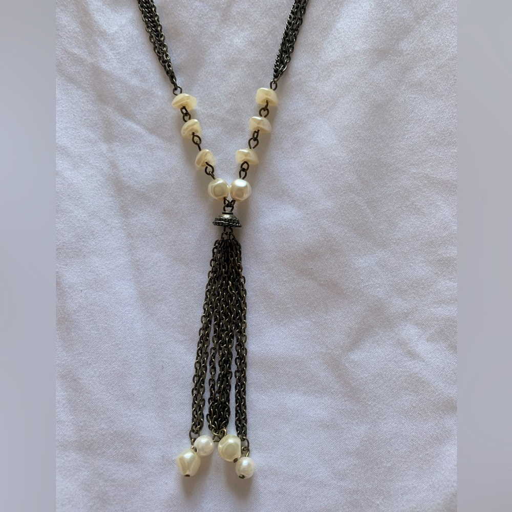Boho Bronze and pearl stone necklace